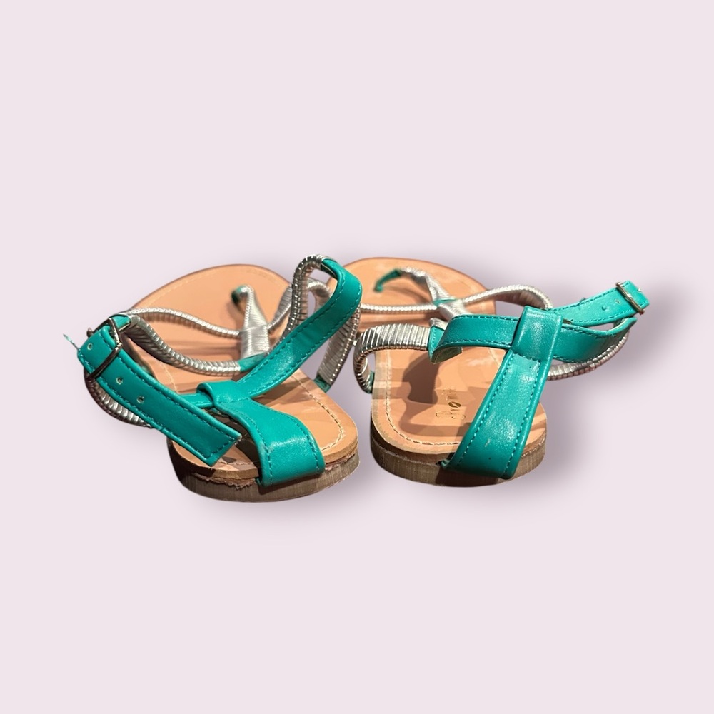 Women’s Promise Teal and Silver Metallic Strappy Toe-Loop Sandals Size 9 - Picture 6 of 9